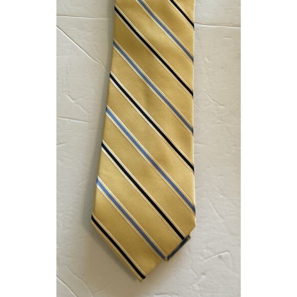 NWT NAUTICA Silk Repp Necktie Mens 3.25" Yellow Blue Tones Striped Tie Classic - Picture 5 of 5
